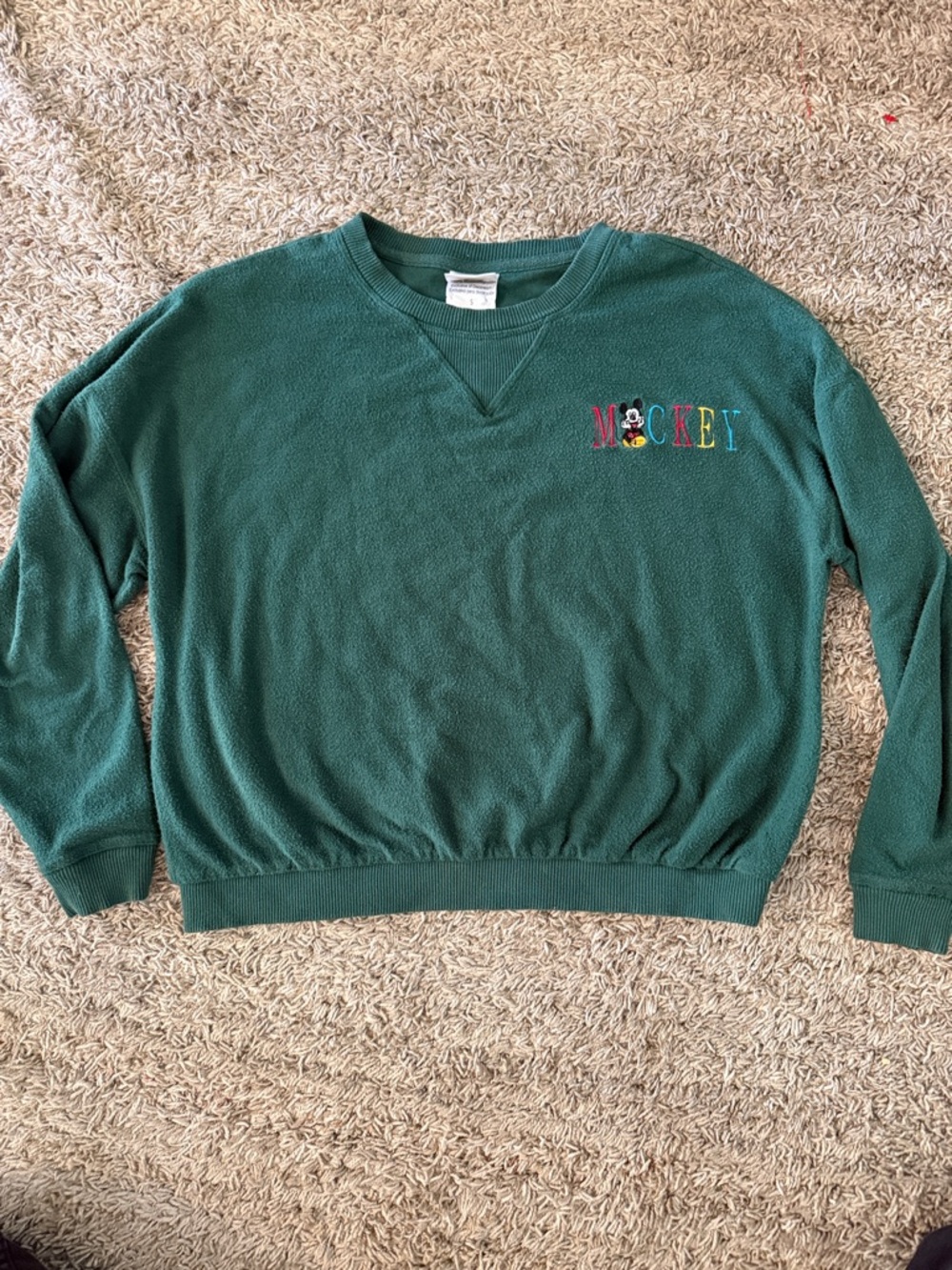 Disney Vintage Hunter Green Embroidered "MICKEY" Crew Sweatshirt size small